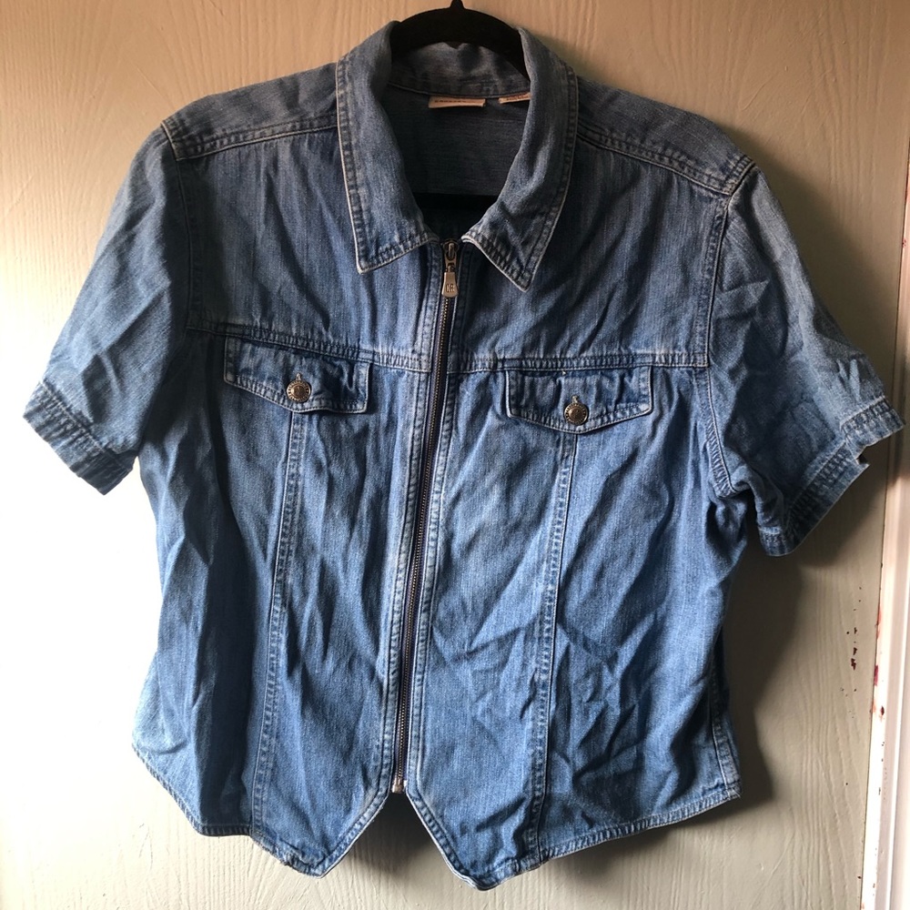Denim Short Sleeve with Zipper detail